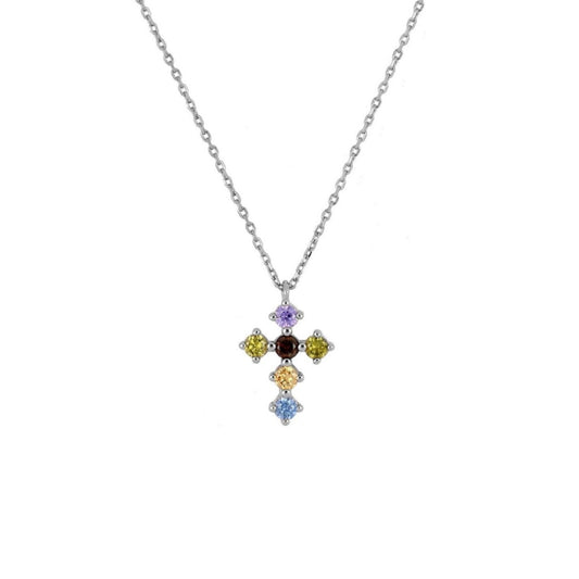 Rainbow zirconia cross silver - ByMirelae