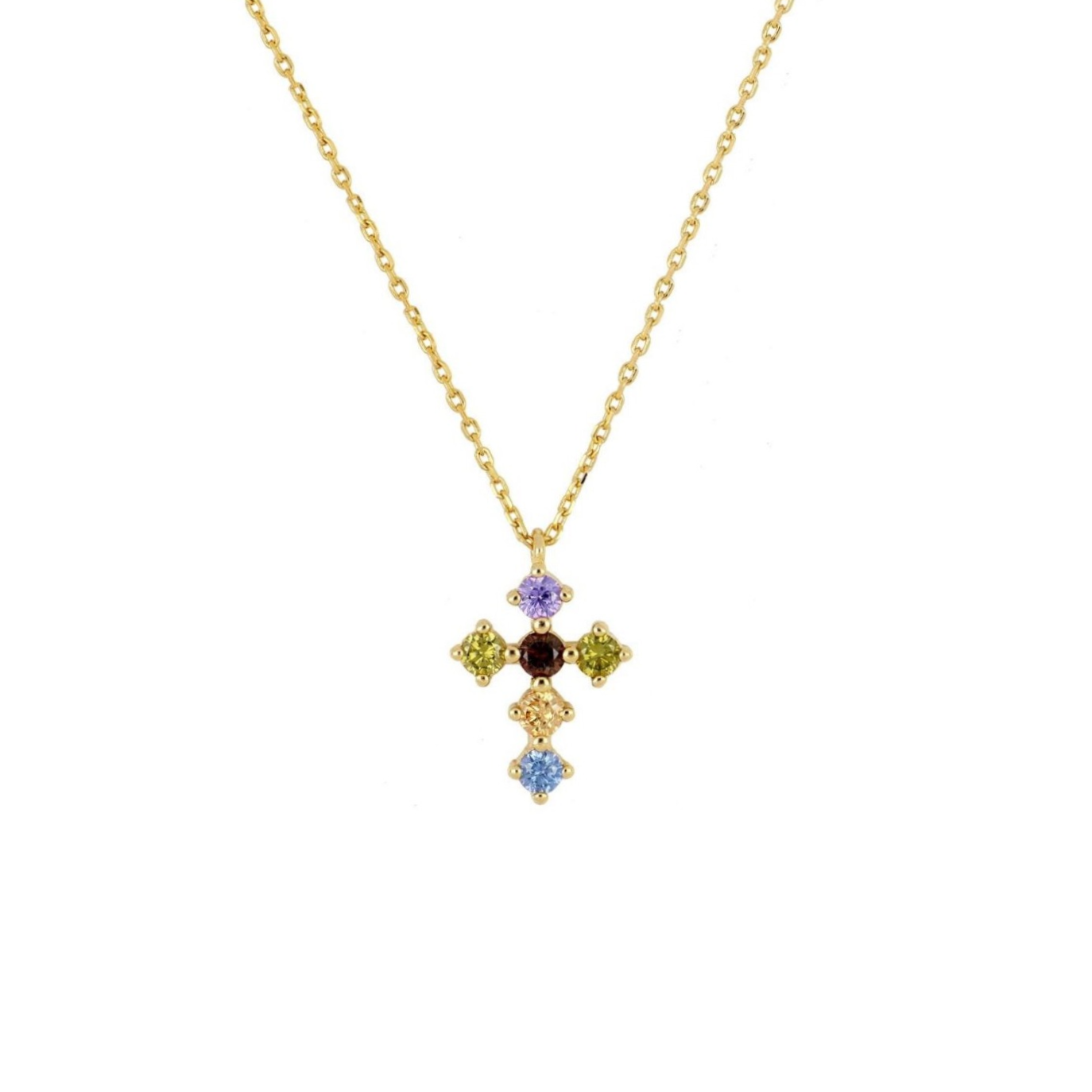 Rainbow zirconia cross gold - ByMirelae