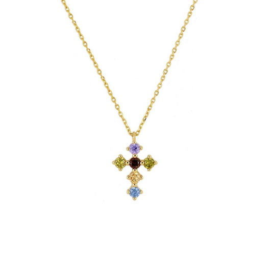 Rainbow zirconia cross gold - ByMirelae