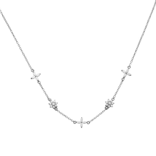 Big zirconia flower silver - ByMirelae