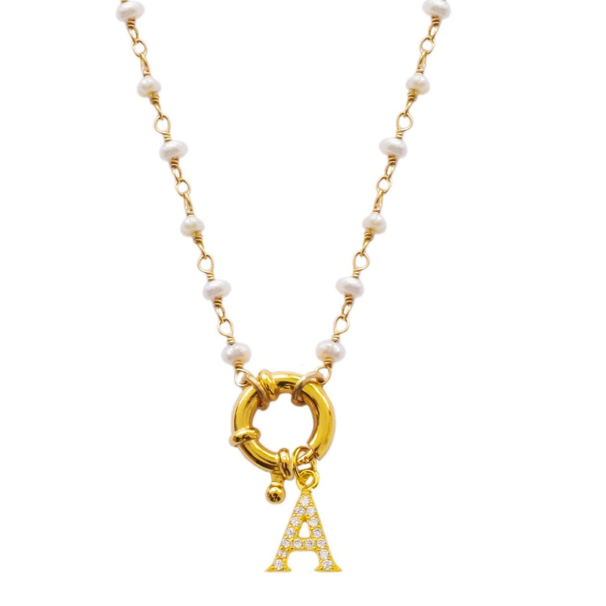 Initial pearl openclose gold