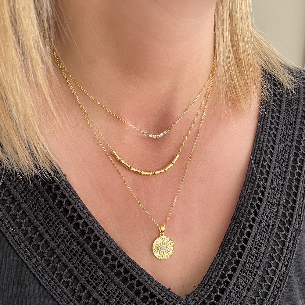 5 zirconia necklace gold