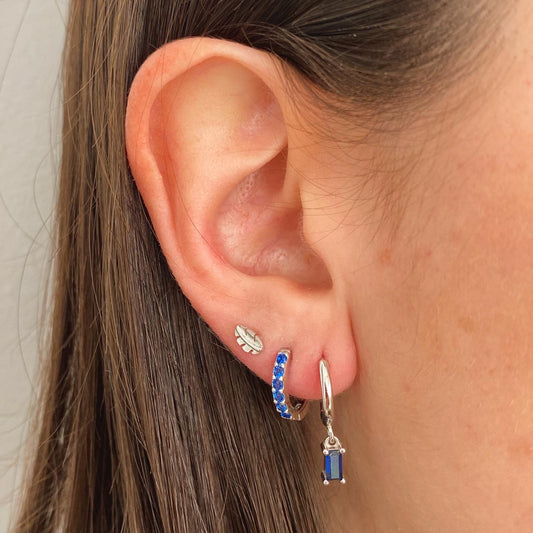 Blue zirconia rectangle hoop silver - ByMirelae