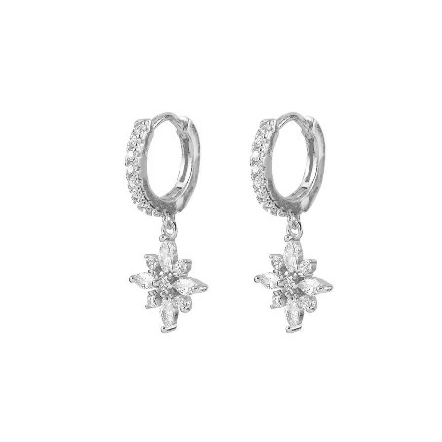 White zirconia star hoop silver