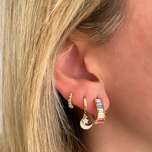 Turquoise & dots mini hoop gold