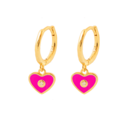 Fucsia enamel heart gold