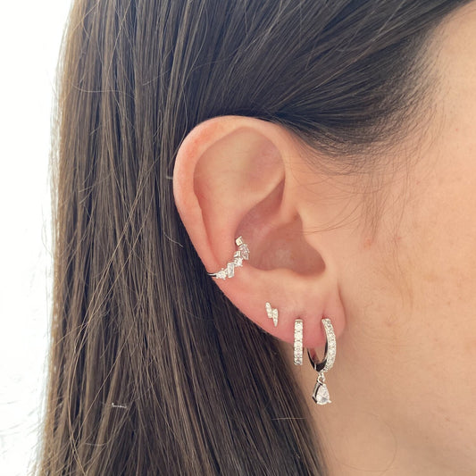 White zirconia tear hoop silver