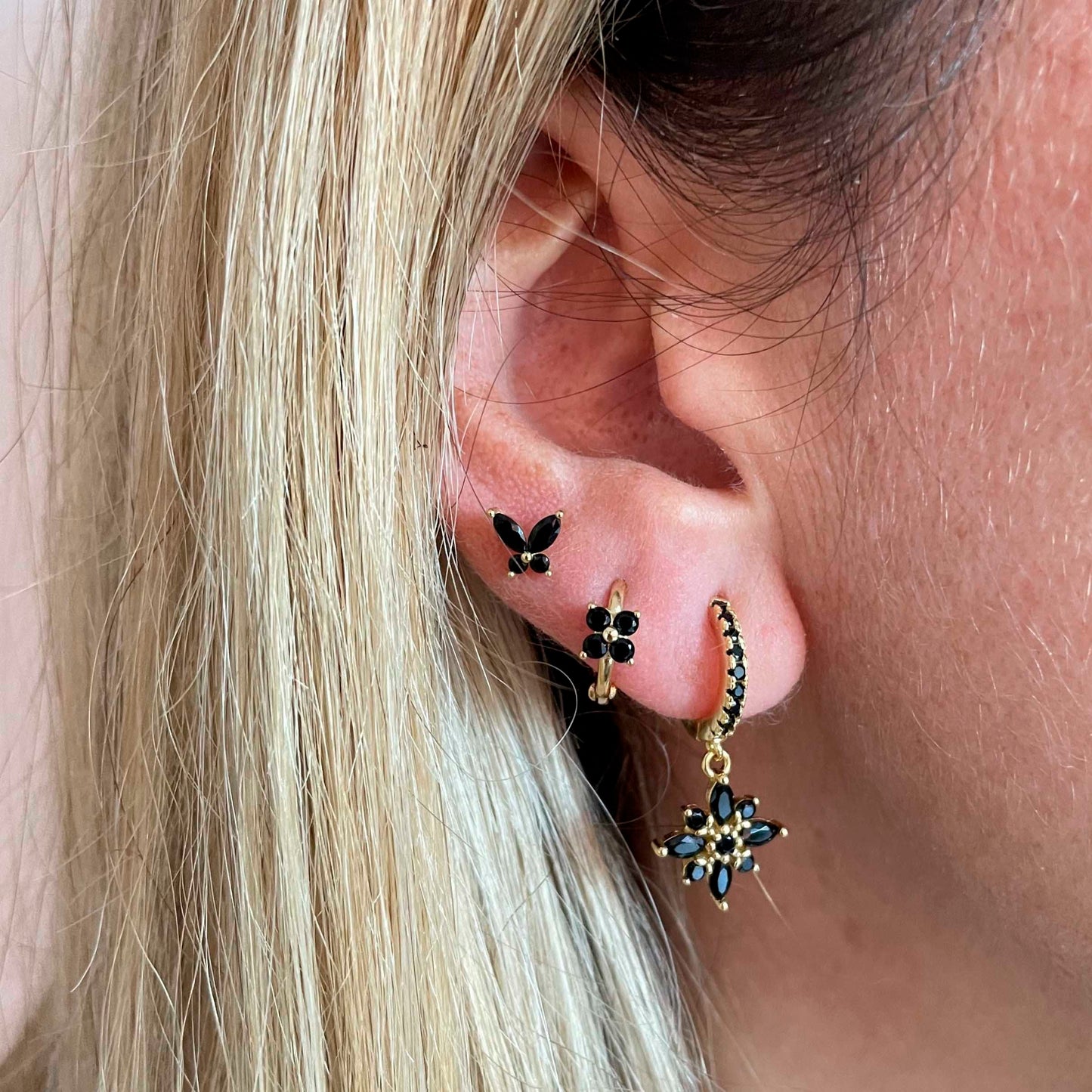 Black zirconia butterfly gold