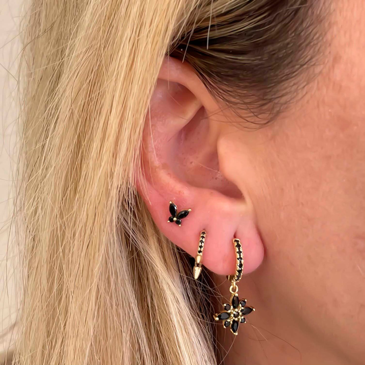 Black zirconia butterfly gold
