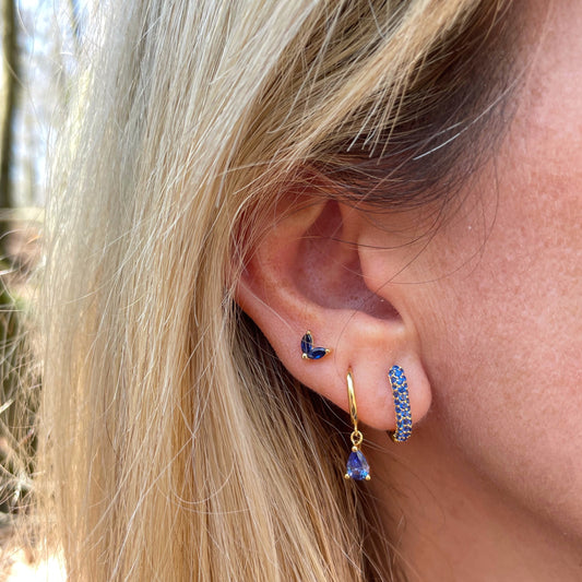 Blue zirconia oval hoop gold