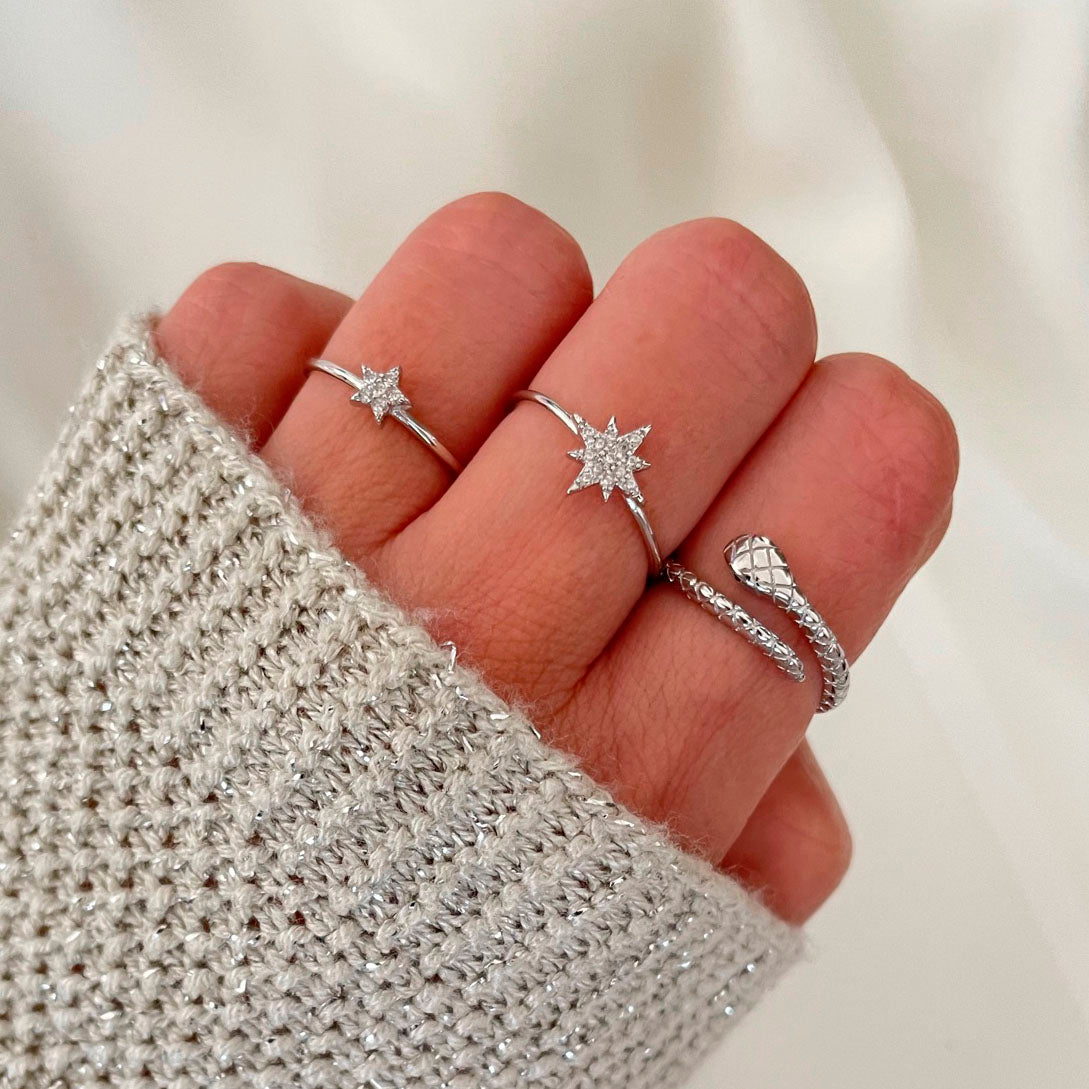 Big zirconia star ring silver