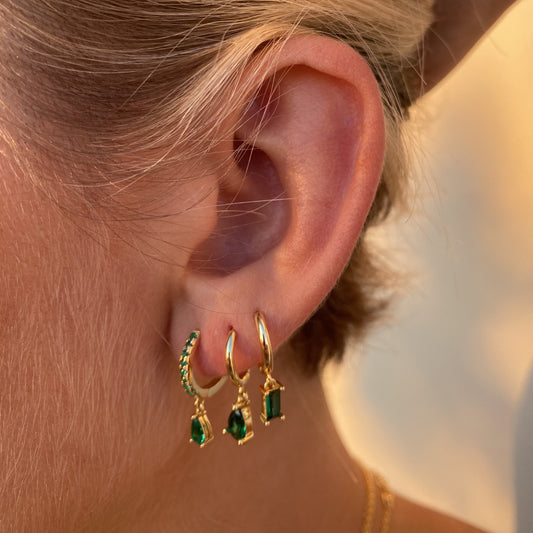 Green zirconia rectangle hoop gold - ByMirelae