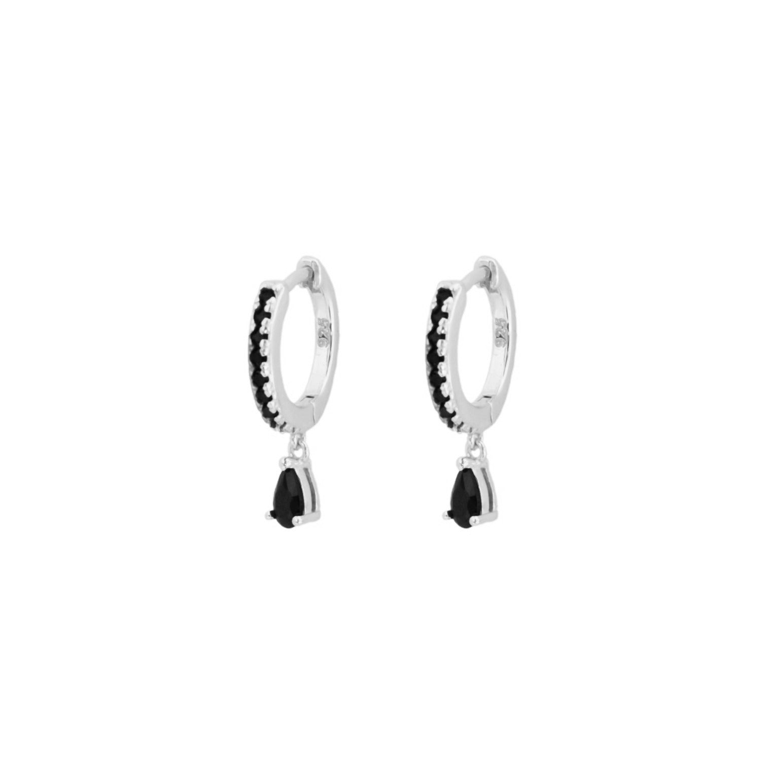 Black zirconia tear hoop silver - ByMirelae