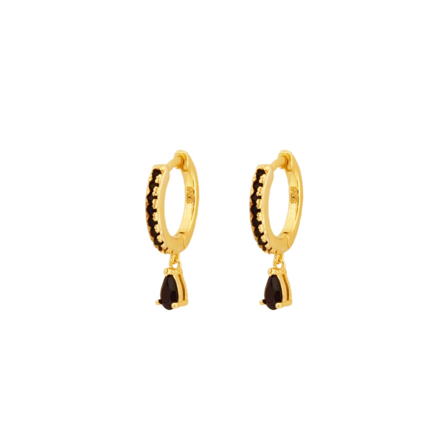 Black zirconia tear hoop gold - ByMirelae