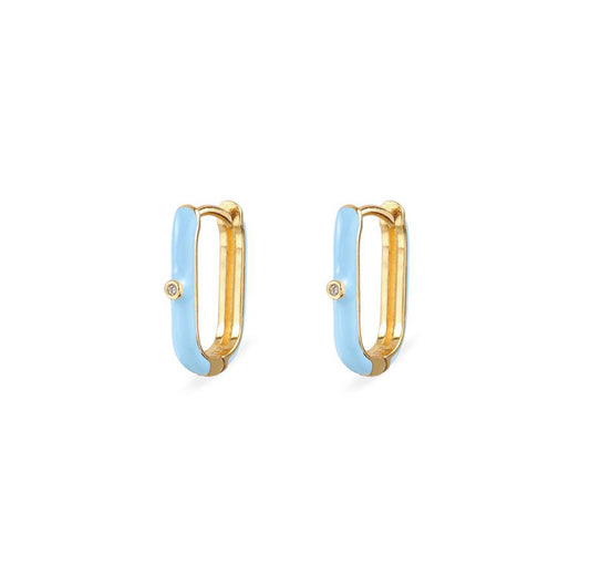 Light blue enamel oval hoop gold