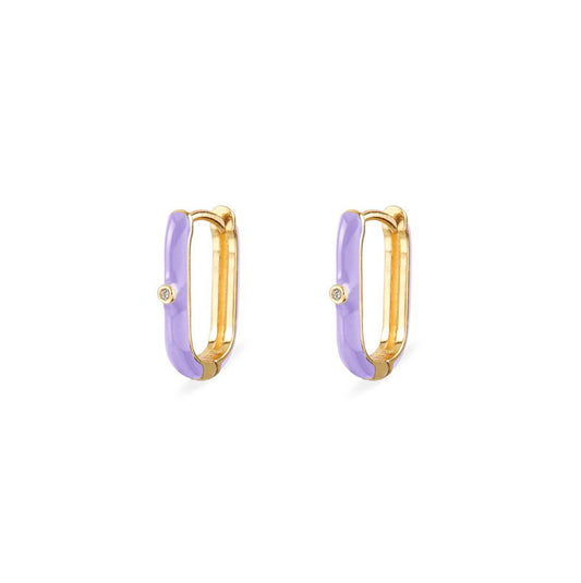 Light violet enamel oval hoop gold