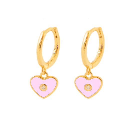 Pink enamel heart gold