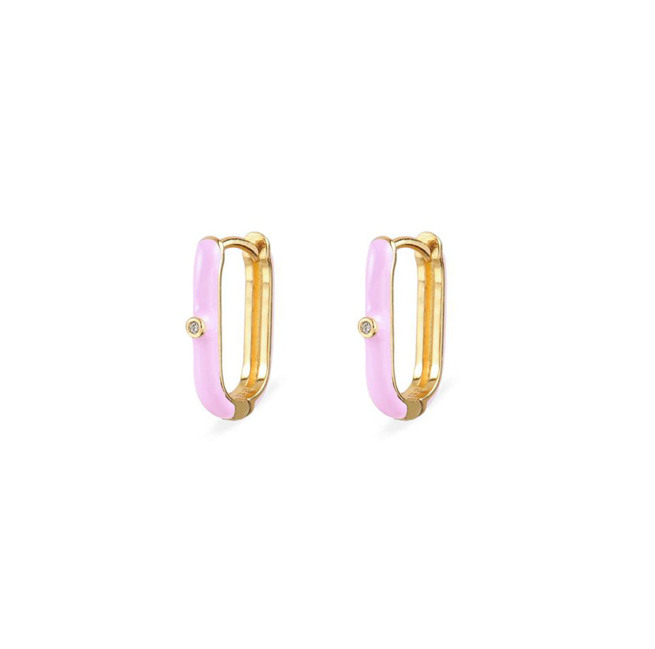 Pink enamel oval hoop gold
