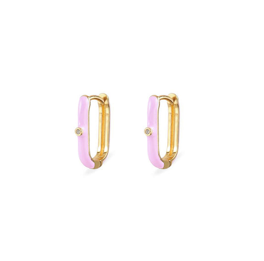 Pink enamel oval hoop gold