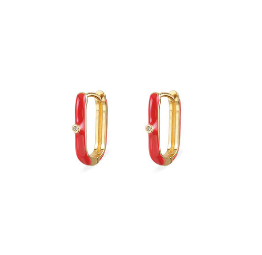 Red enamel oval hoop gold