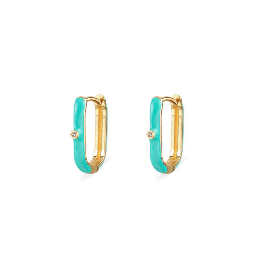 Turquoise enamel oval hoop gold