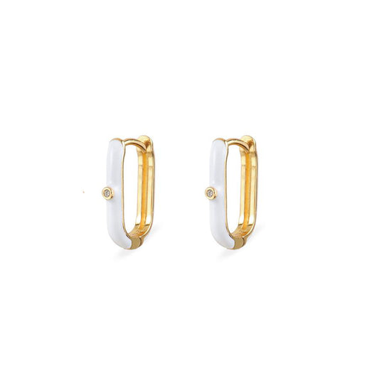 White enamel oval hoop gold