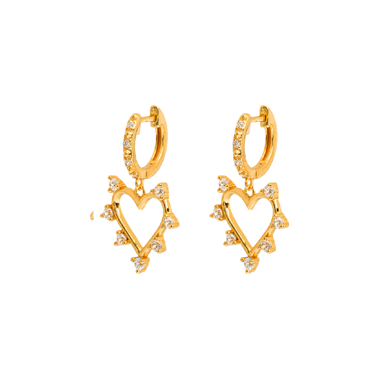 Small zirconia heart hoop gold