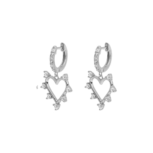 Small zirconia heart hoop silver