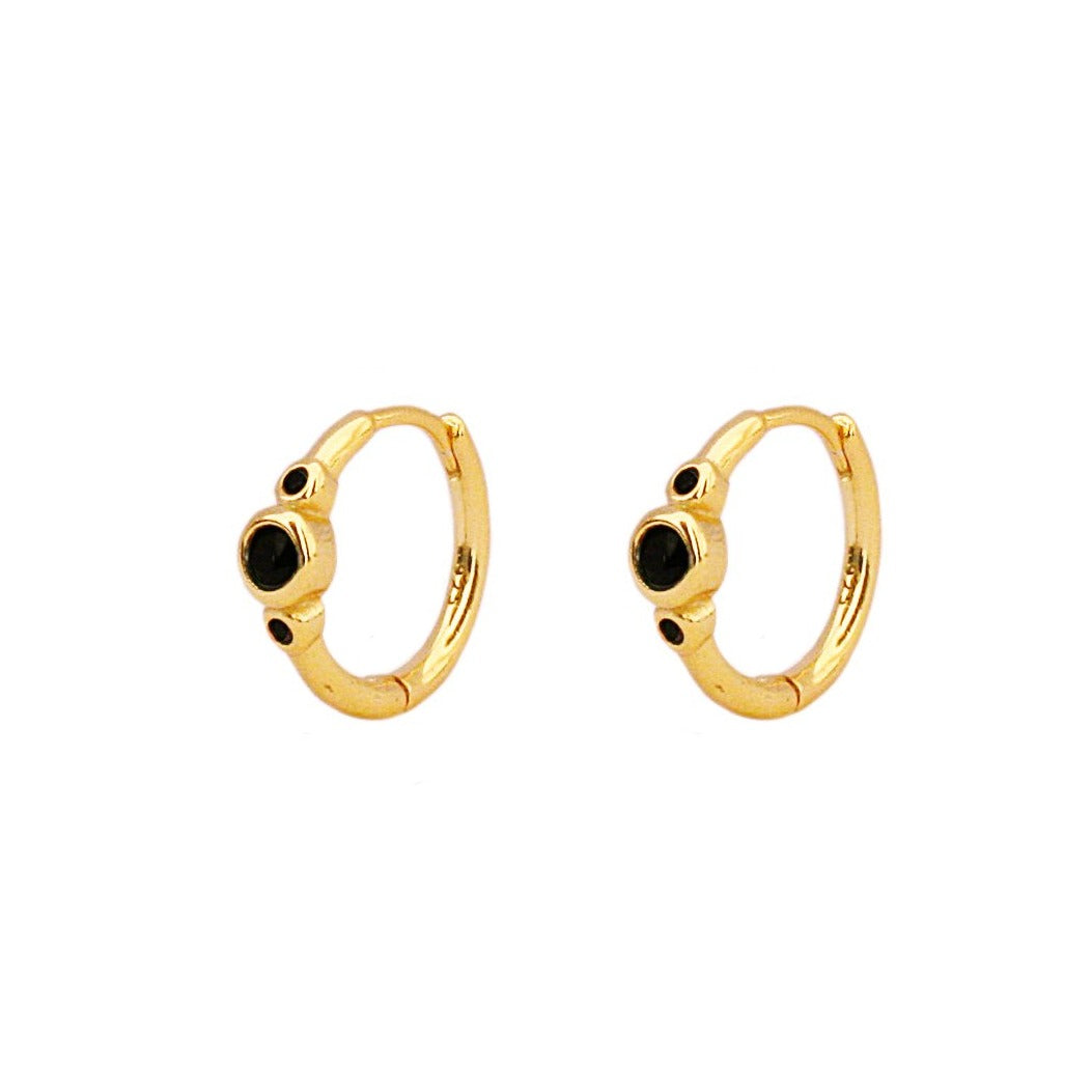 Three black small zirconia hoop gold - ByMirelae