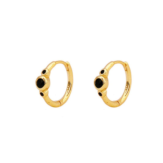 Three black small zirconia hoop gold - ByMirelae
