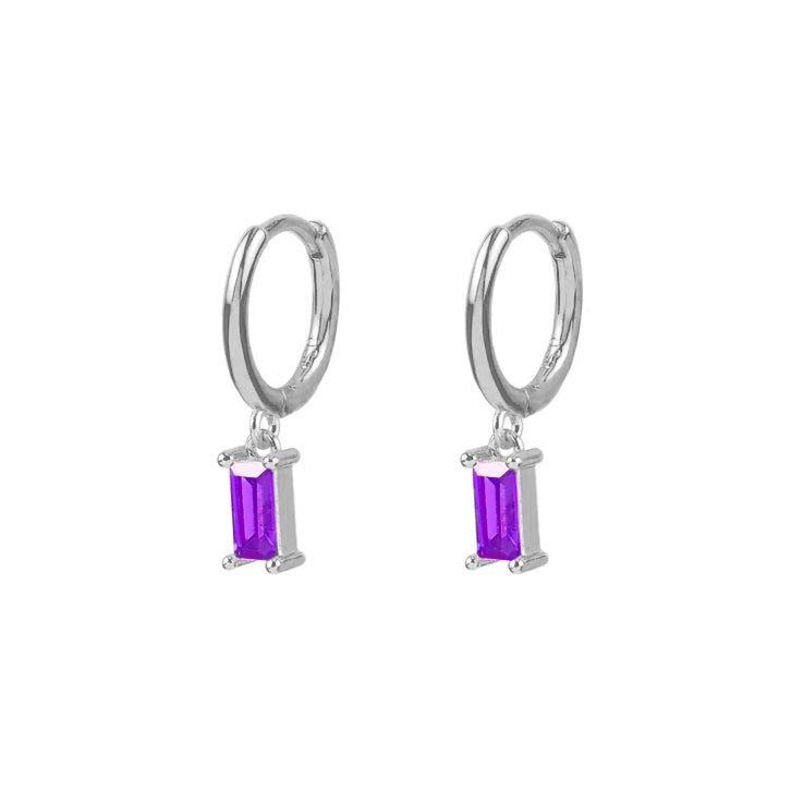 Violet zirconia rectangle hoop silver