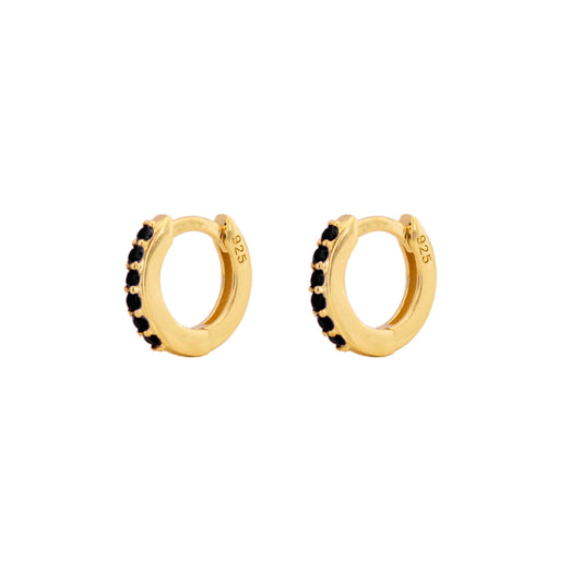 Black zirconia mini hoop gold - ByMirelae