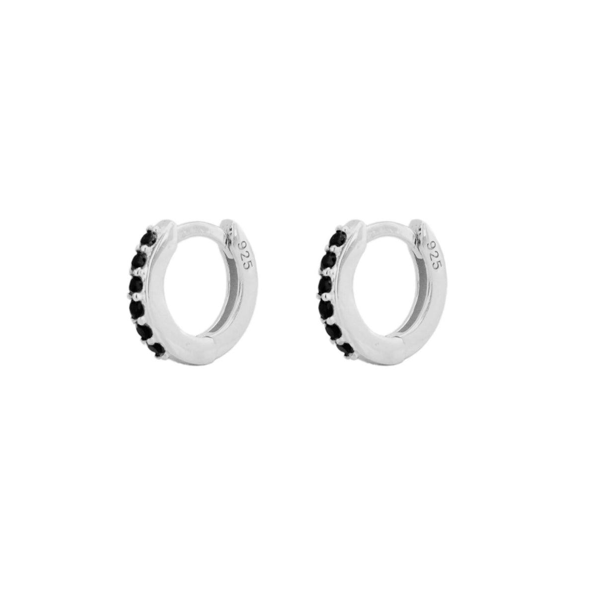 Black zirconia mini hoop silver - ByMirelae