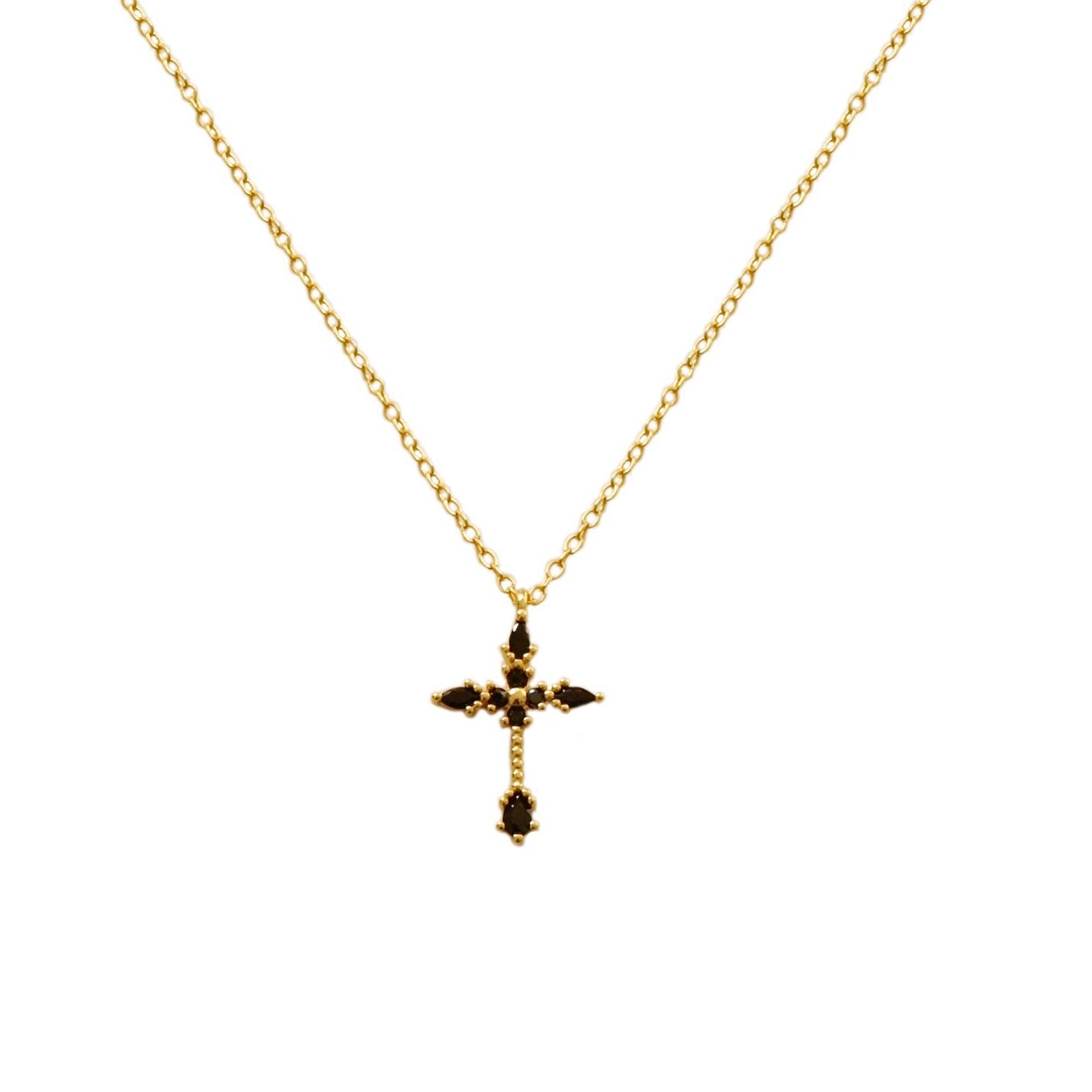 Black zirconia thin cross gold - ByMirelae