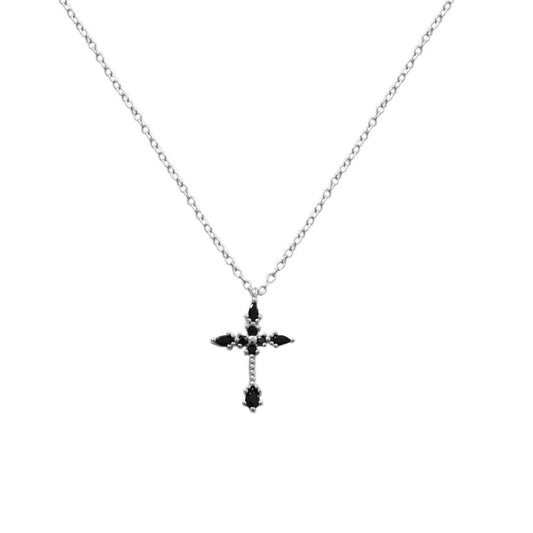 Black zirconia thin cross silver - ByMirelae
