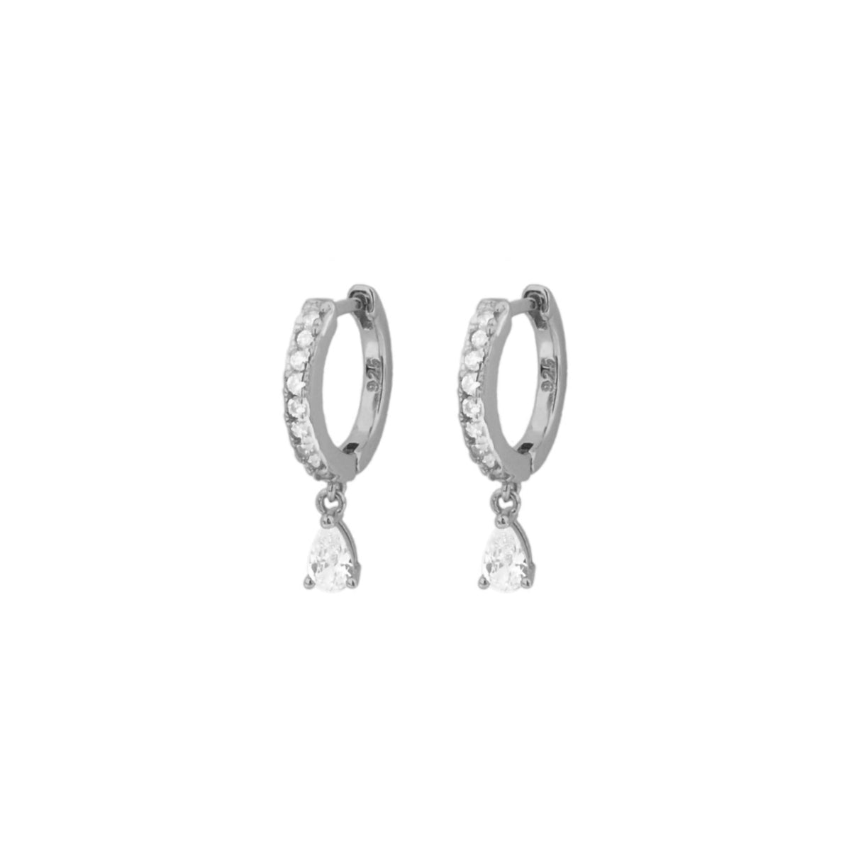 White zirconia tear hoop silver - ByMirelae