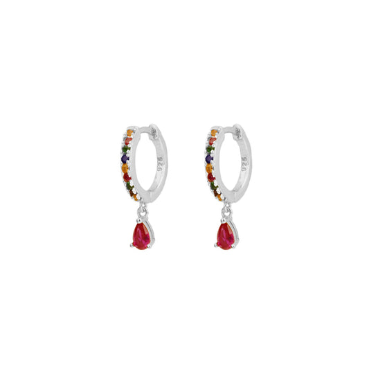 Pink zirconia tear hoop silver - ByMirelae