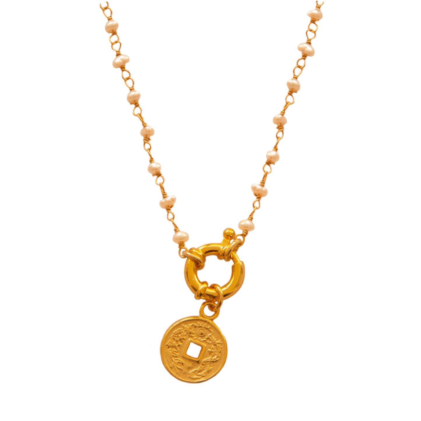 Pearl openclose gold & charm