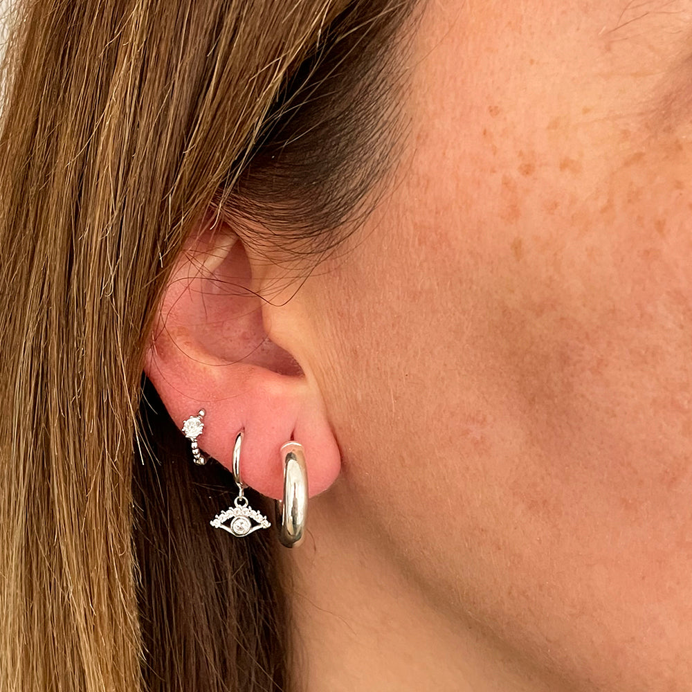 White zirconia shiny hoop silver