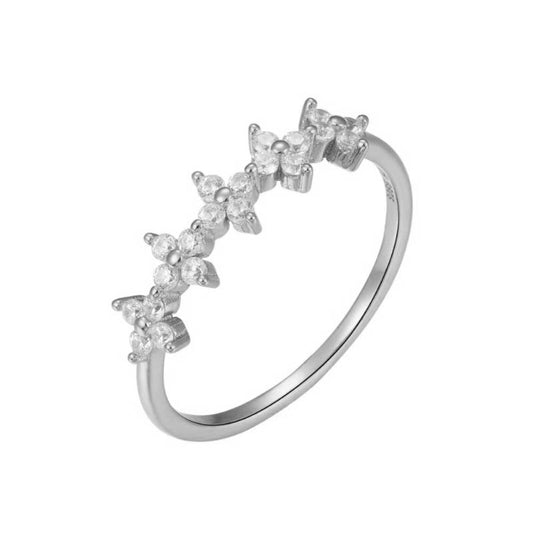 Zirconia flowers ring silver